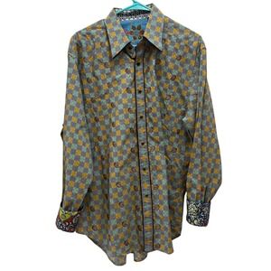 Robert Graham Mens Long Sleeve Button Up Shirt Paisley AOP Flip Cuff Colorful XL